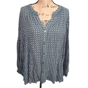 J. Jill Floral Women's Green And Blue Patterned Button Up Top Plus Size 4X